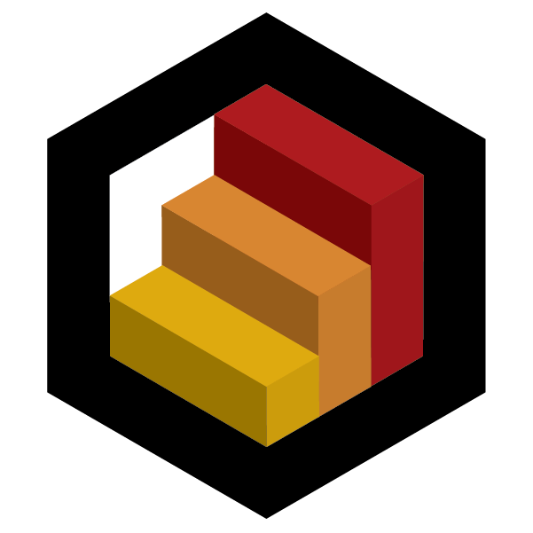 Graphic of three stairs in a hexagon from the logo